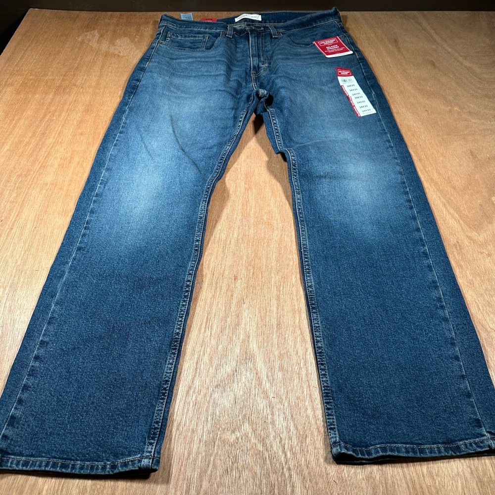 Levi Strauss Signature Jeans Mens 34x30 Blue Relaxed Straight Ultimate Flex NEW